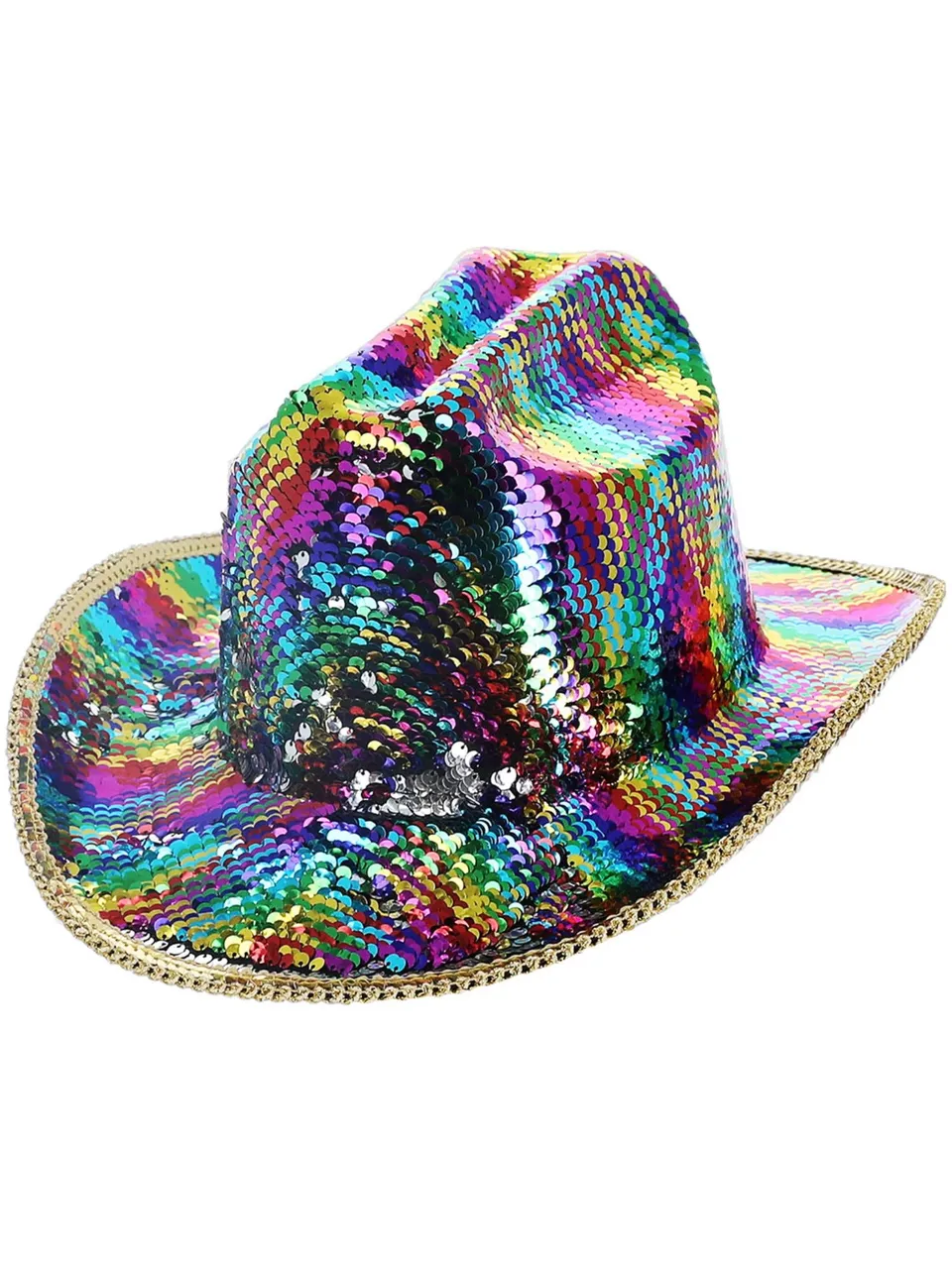 smiffys-fever-deluxe-sequin-cowboyhut-regenbogen-pailletten image 1