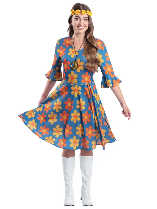 rubies-hippie-kost-m-damen-m-kleid-peace-stirnband image 1