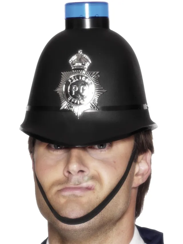 smiffys-fever-polizeihelm-schwarz-mit-blinklicht-sirene image 1
