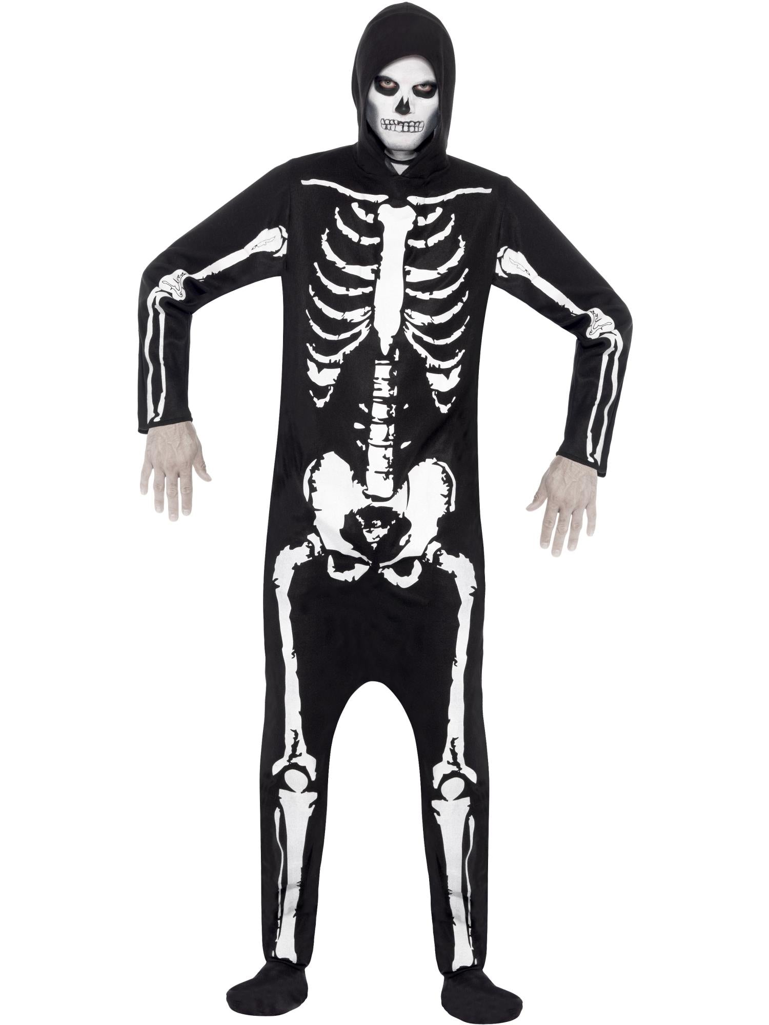 smiffys-fever-skelett-kost-m-herren-schwarz-overall-mit-kapuze image 1