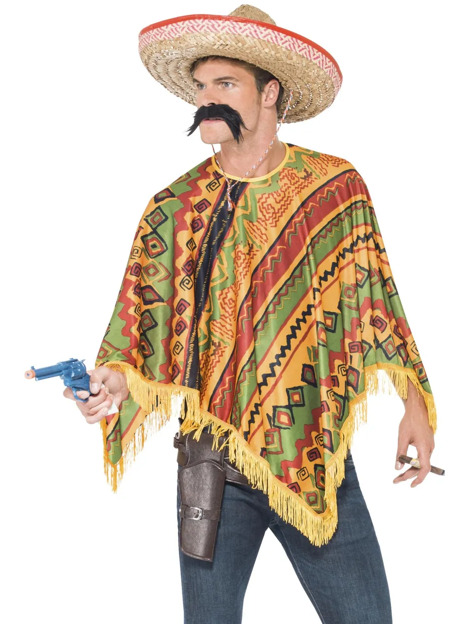 smiffys-fever-43904-mexikaner-kost-m-poncho-mit-schnurrbart-orange image 1