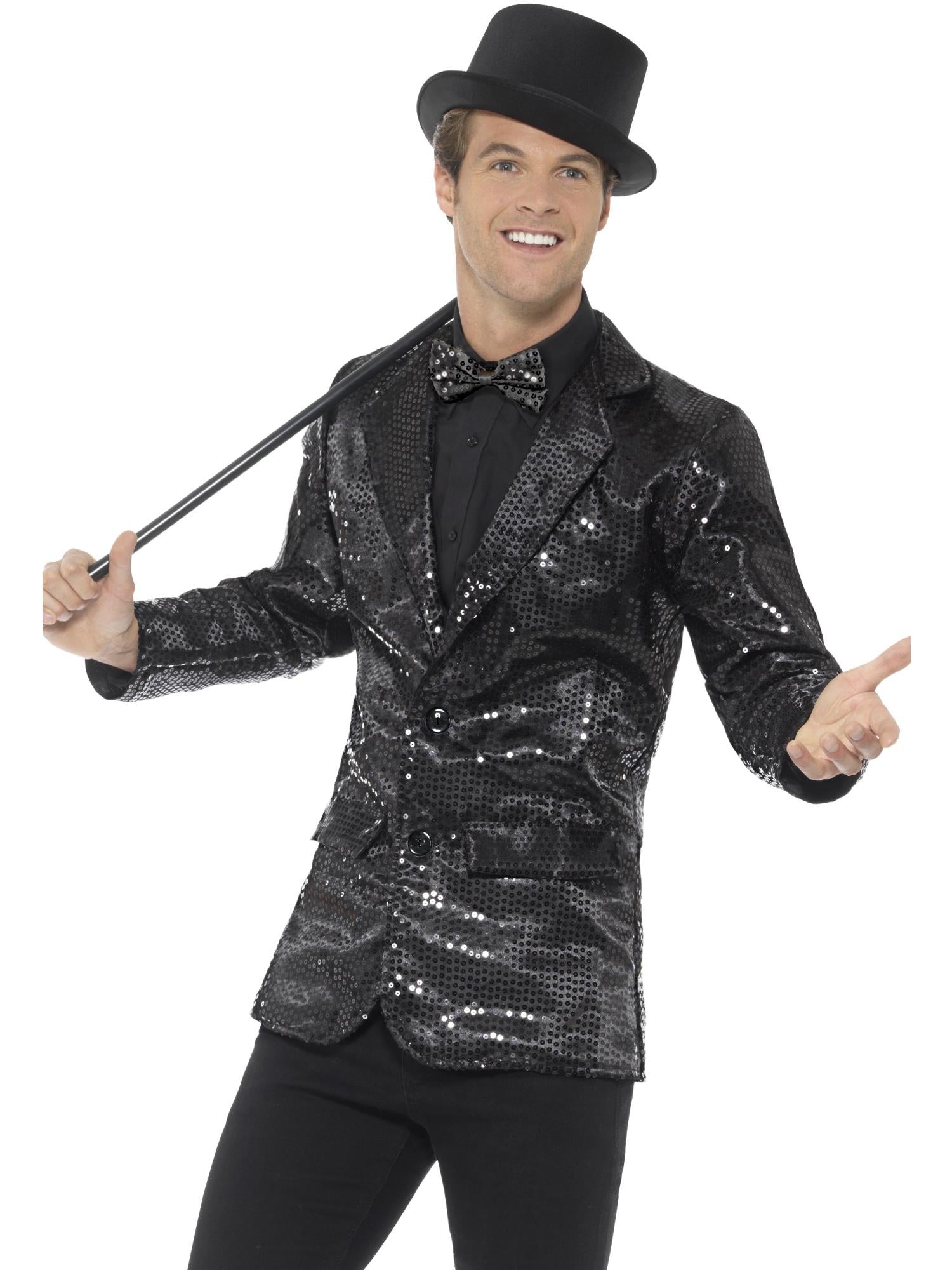smiffys-fever-paillettenjacke-herren-schwarz-gr-m-glitzer image 1