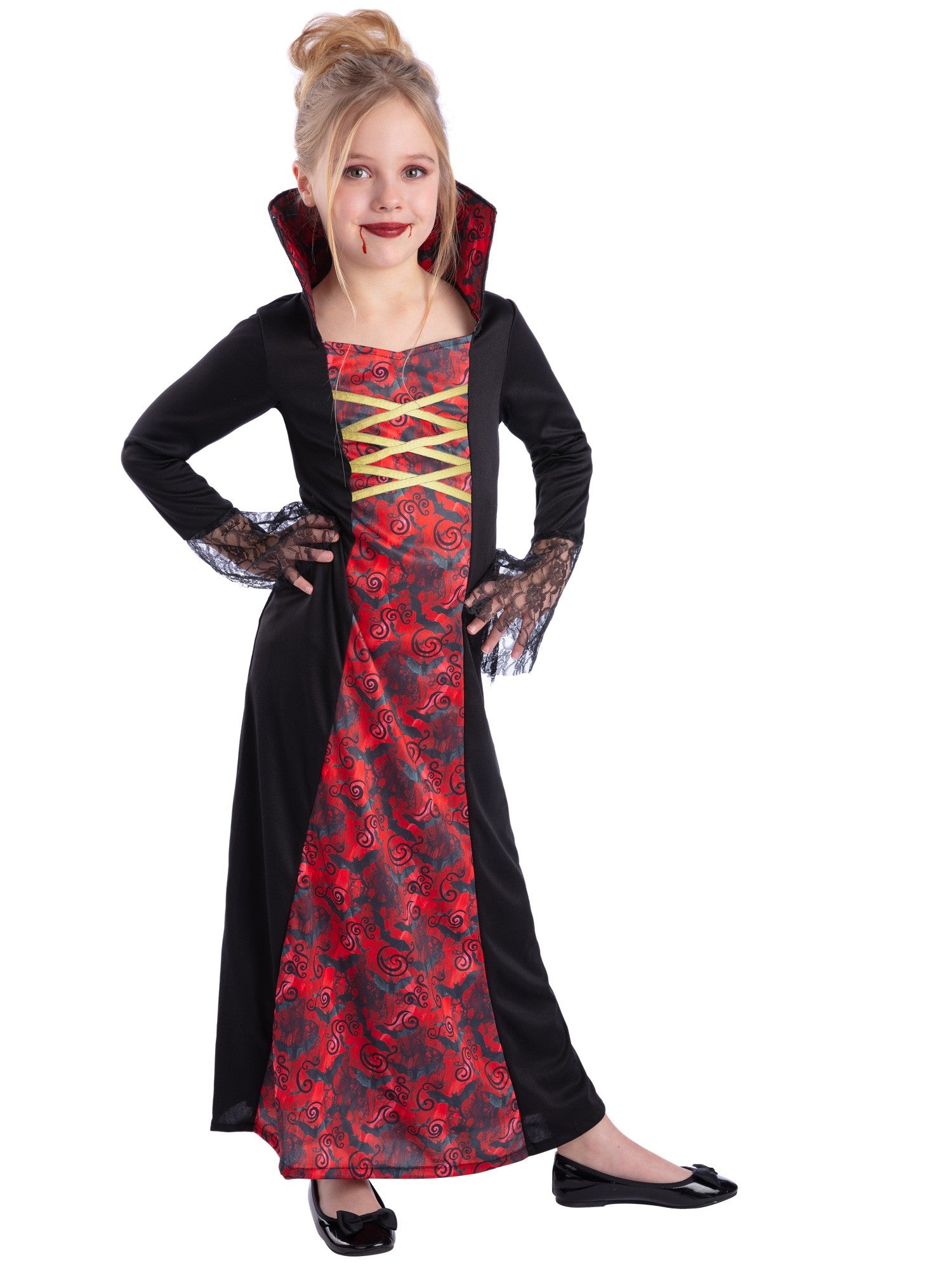 smiffys-fever-vampiress-kost-m-kleid-mit-kragen-gr-l-schwarz-rot image 1