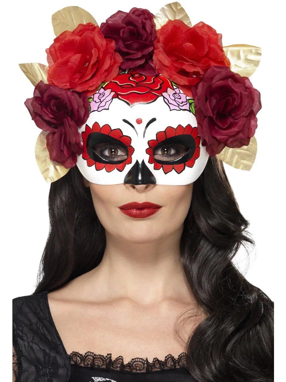smiffys-fever-day-of-the-dead-rose-augenmaske-rot-sugar-skull image 1