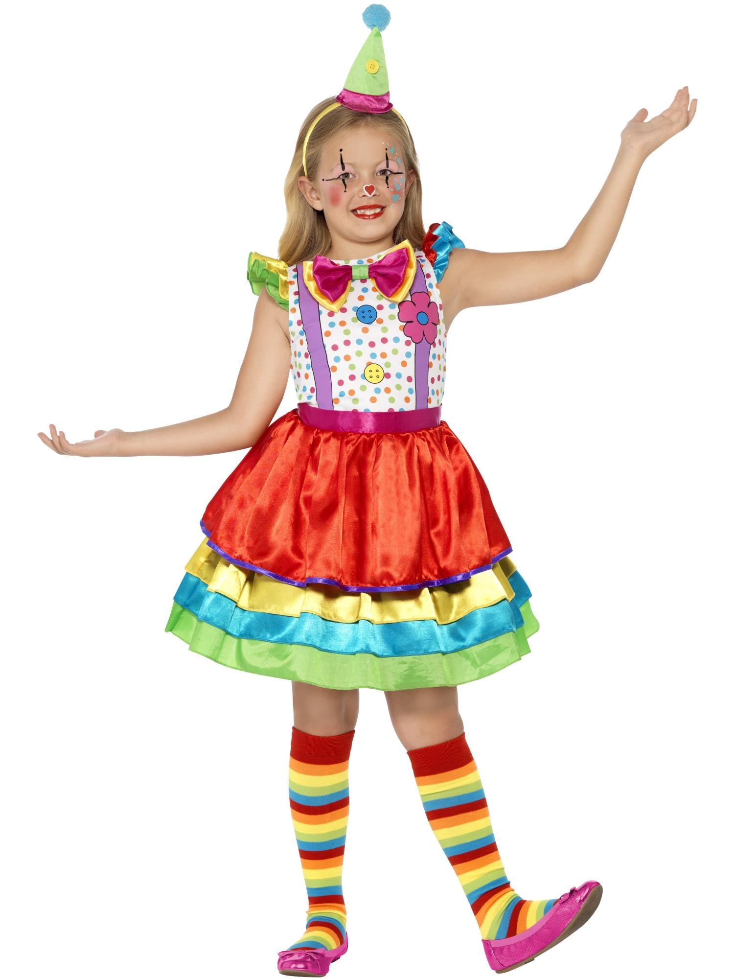 smiffys-fever-deluxe-clown-girl-kost-m-m-dchen-gr-s-bunt-mit-hut image 1