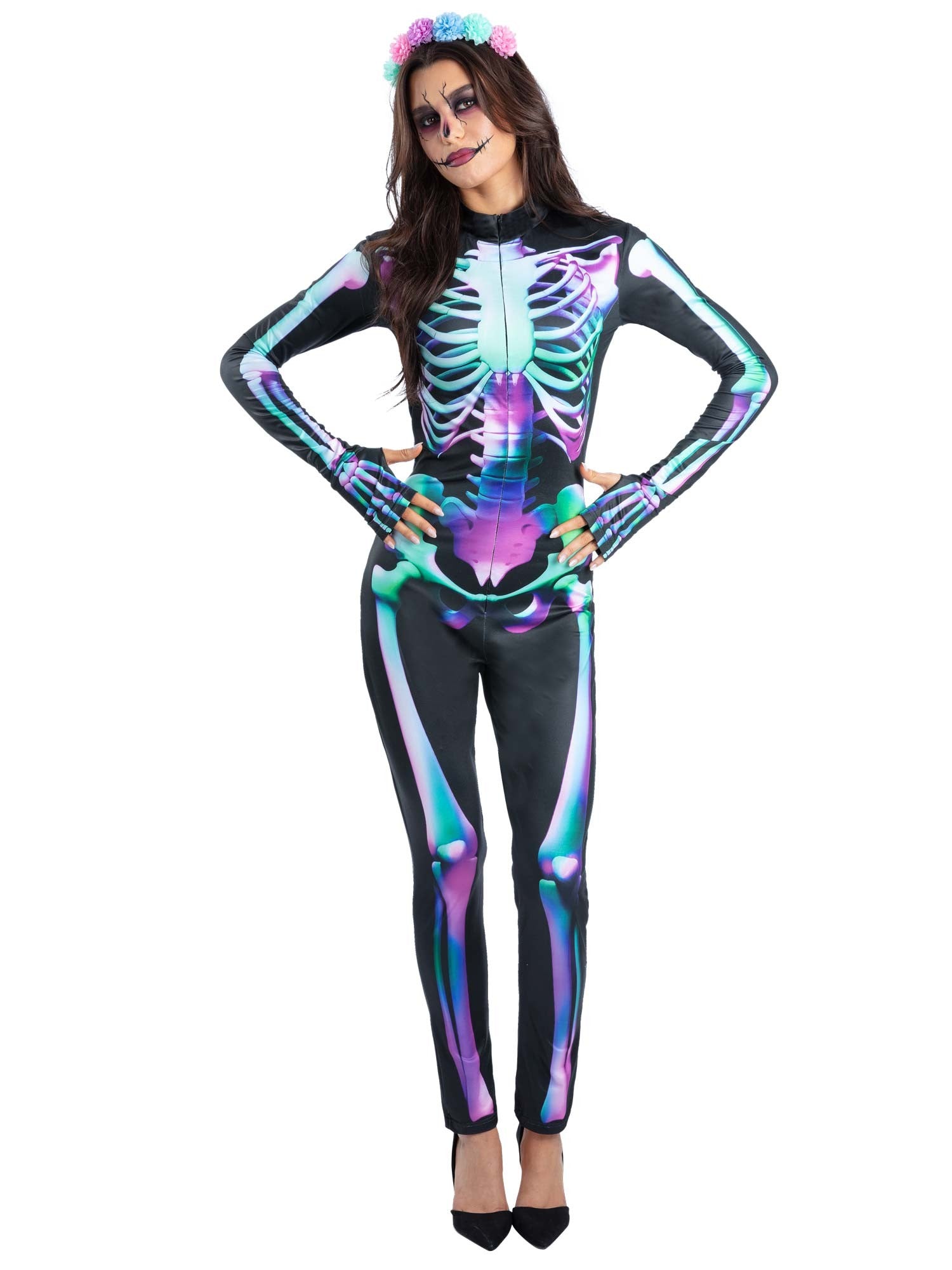 smiffys-fever-skelett-kost-m-damen-m-schwarz-neon image 4
