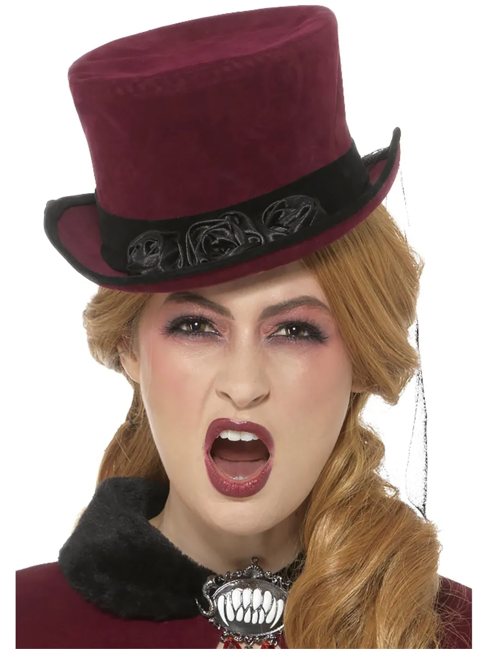 smiffys-fever-victorian-vampiress-hut-burgund-mit-schleier image 1