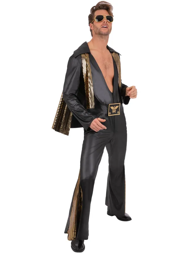 smiffys-fever-elvis-jumpsuit-herren-schwarz-mit-cape image 1