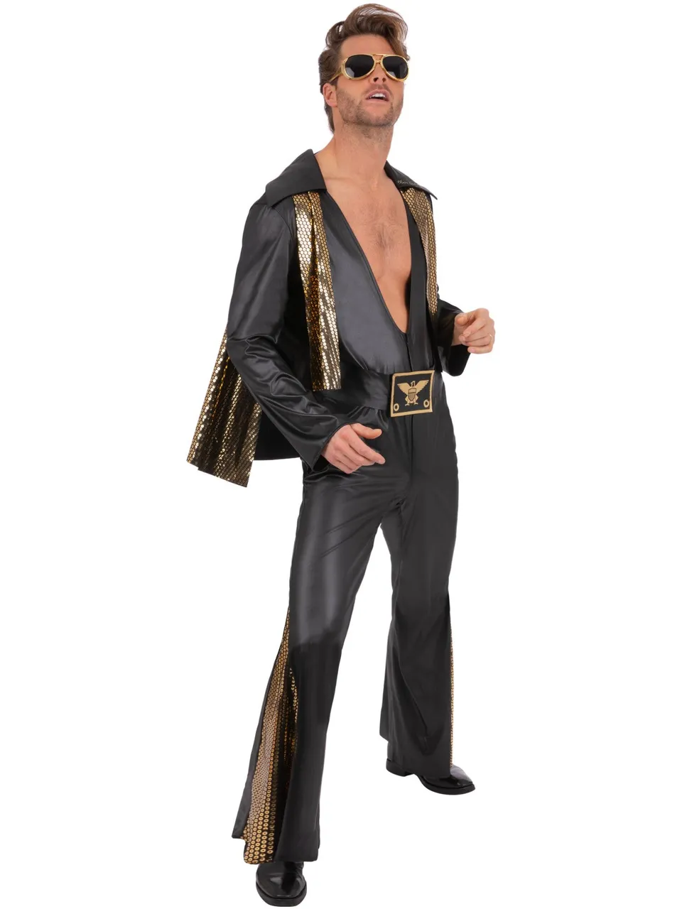 smiffys-fever-elvis-jumpsuit-herren-schwarz-mit-cape image 1