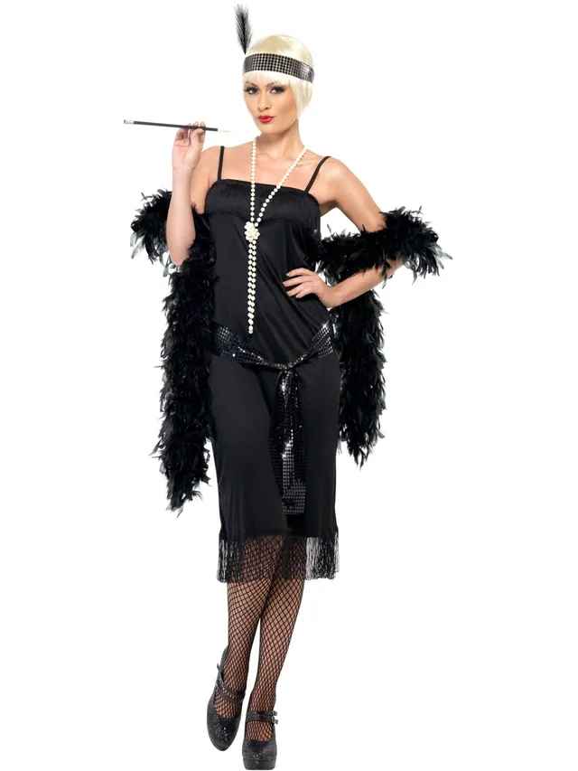 smiffys-fever-flapper-kost-mkleid-damen-schwarz-mit-fransen image 1