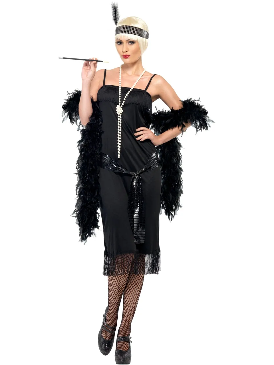 smiffys-fever-flapper-kost-mkleid-damen-schwarz-mit-fransen image 1