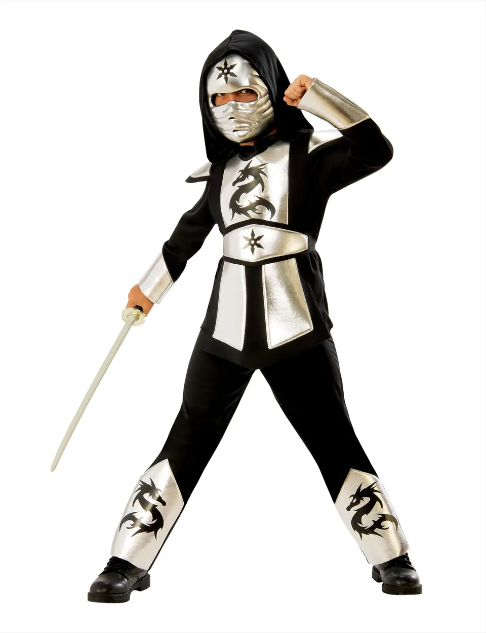 rubie-s-deluxe-641142-l-ninja-kost-m-kinder-l-silber image 1