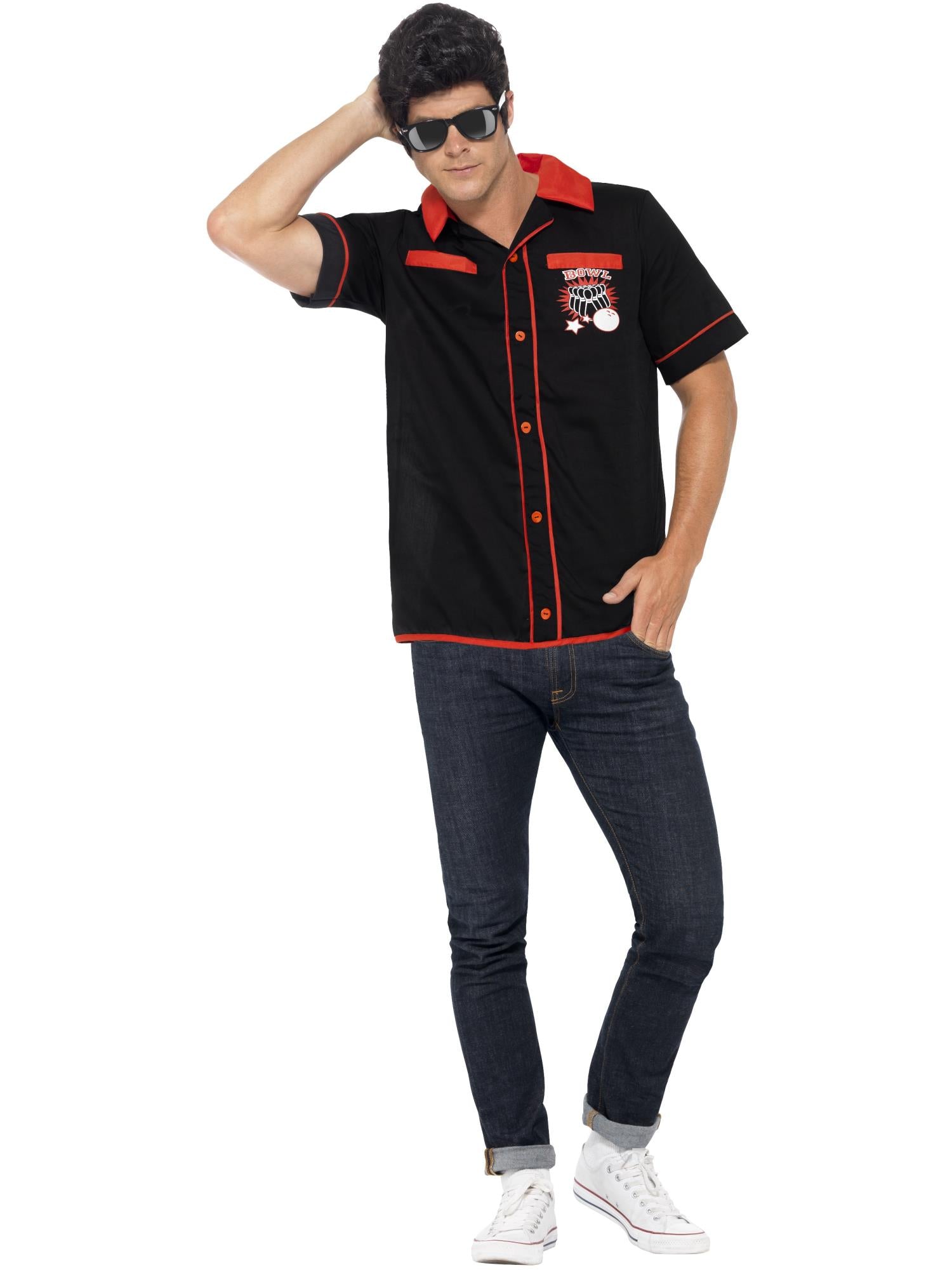 smiffys-fever-50s-bowling-shirt-herren-schwarz-gr-m image 1