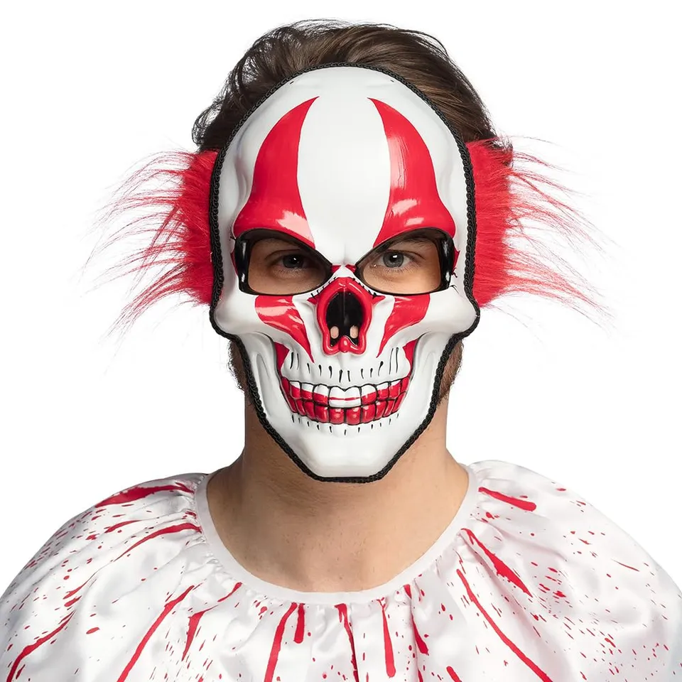 boland-72369-horror-clown-maske-mit-haaren-rot-wei image 1