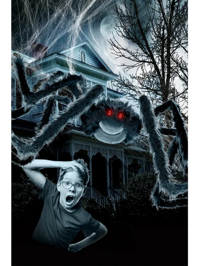 smiffys-halloween-riesenspinne-mit-netz-schwarz-wei-outdoor image 1