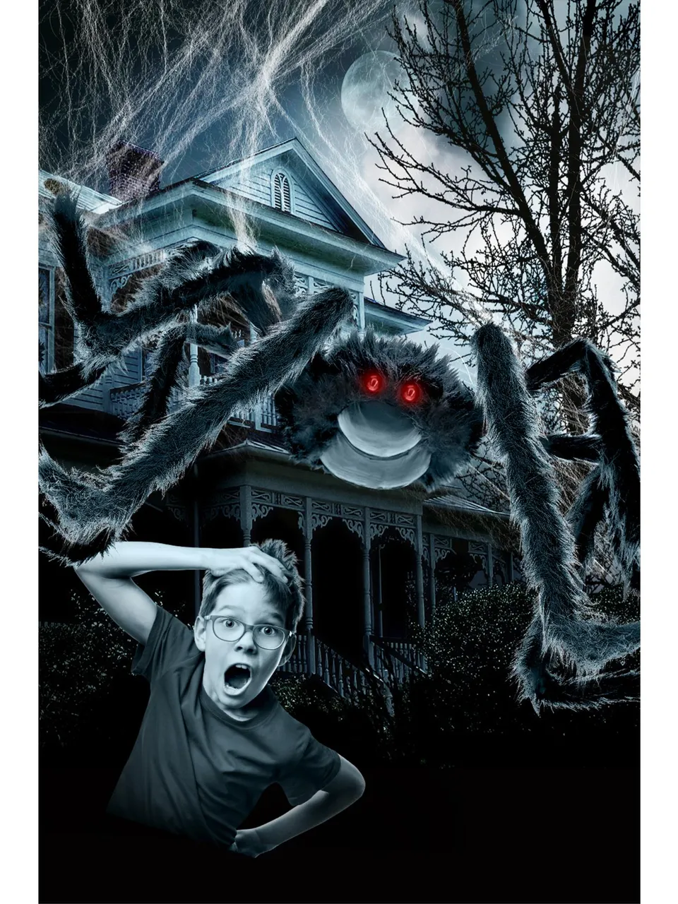 smiffys-halloween-riesenspinne-mit-netz-schwarz-wei-outdoor image 1