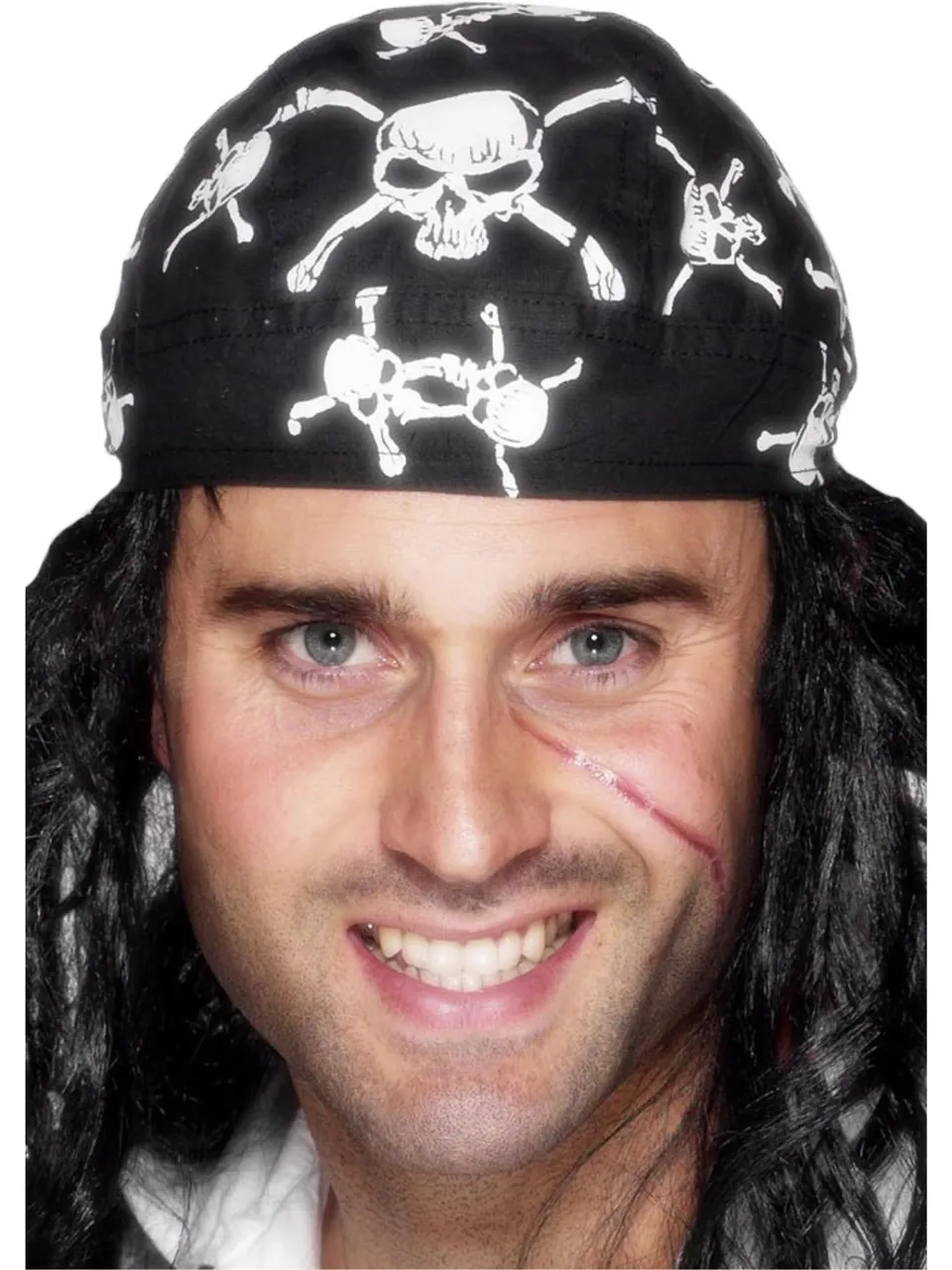 smiffys-fever-pirate-bandana-totenkopf-schwarz-kopfbedeckung image 1