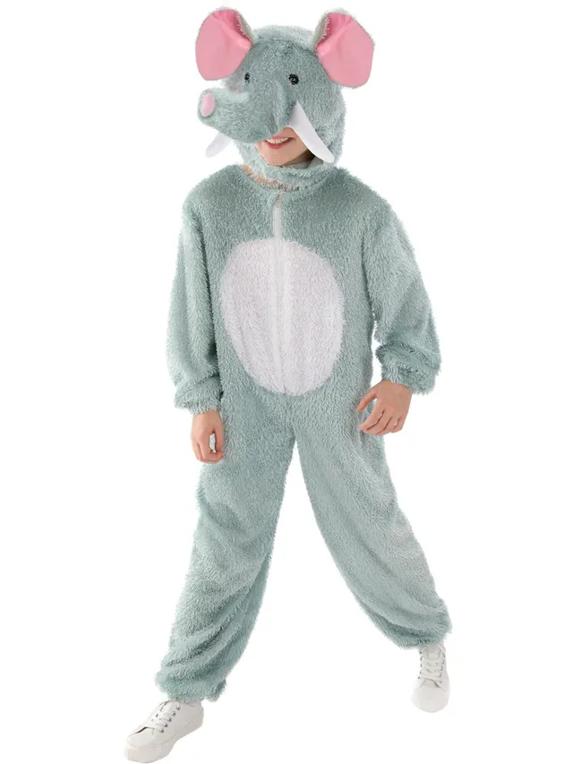 smiffys-fever-elefant-kinderkost-m-grau-jumpsuit-kapuze-4-9-j image 1
