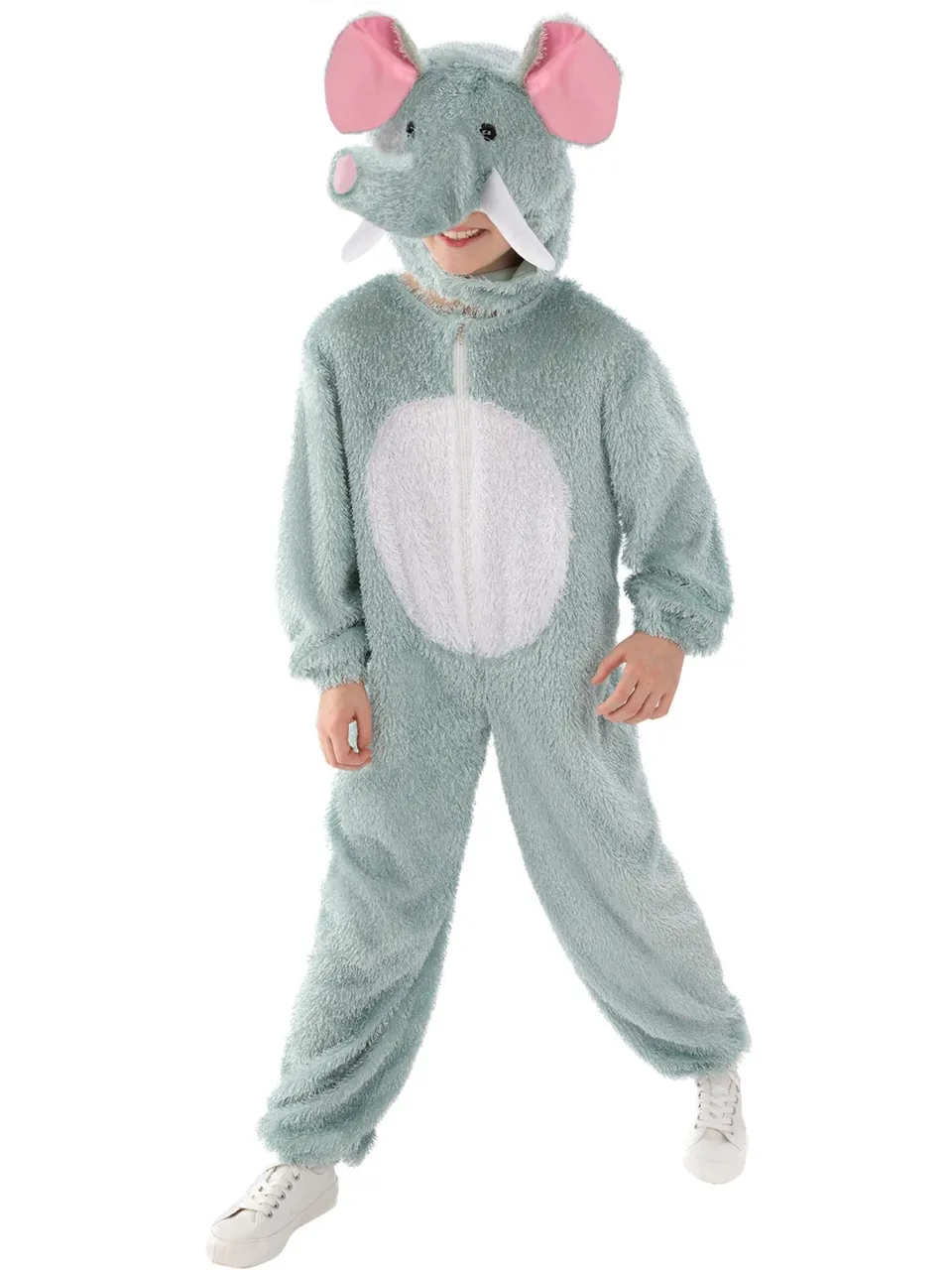 smiffys-fever-elefant-kinderkost-m-grau-jumpsuit-kapuze-4-9-j image 1