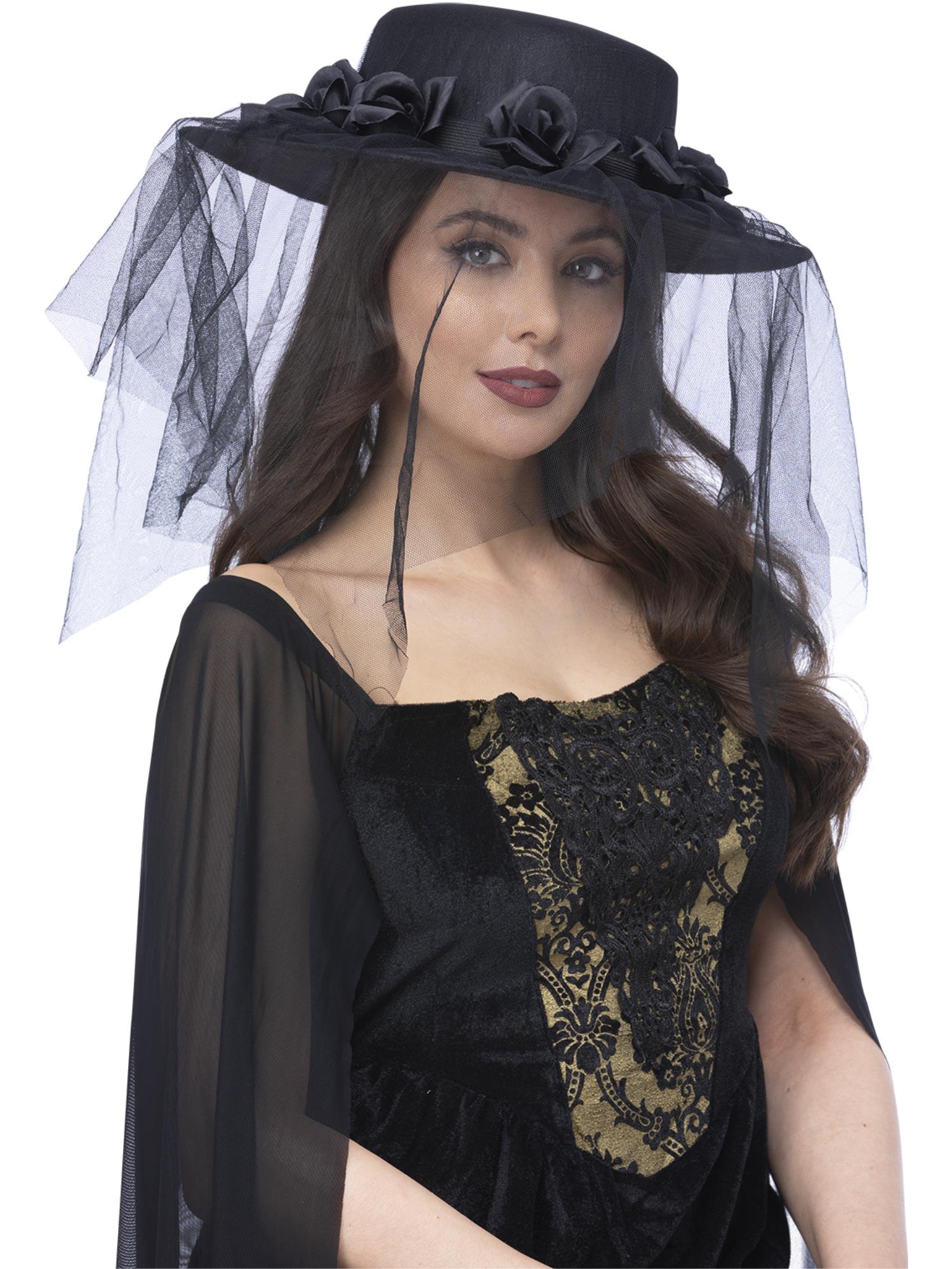 smiffys-fever-gothic-black-widow-trauerhut-schwarz-mit-schleier image 1