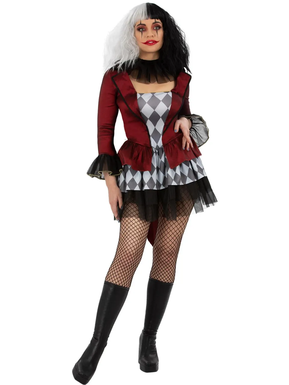 smiffys-fever-evil-jester-kost-m-damen-m-rot-schwarz image 1