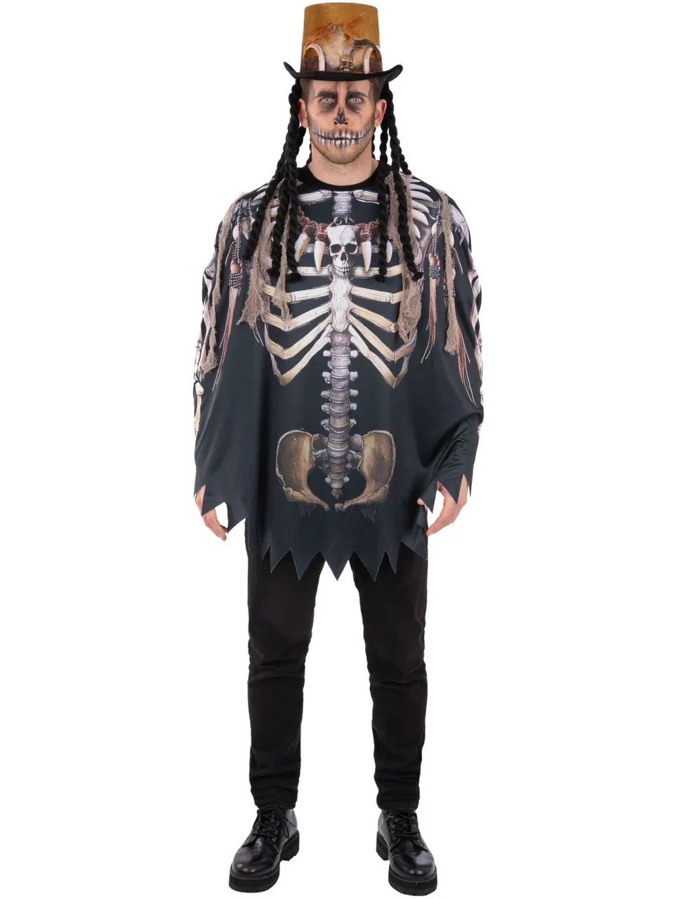 smiffys-fever-voodoo-poncho-kost-m-skelett-schwarz image 1