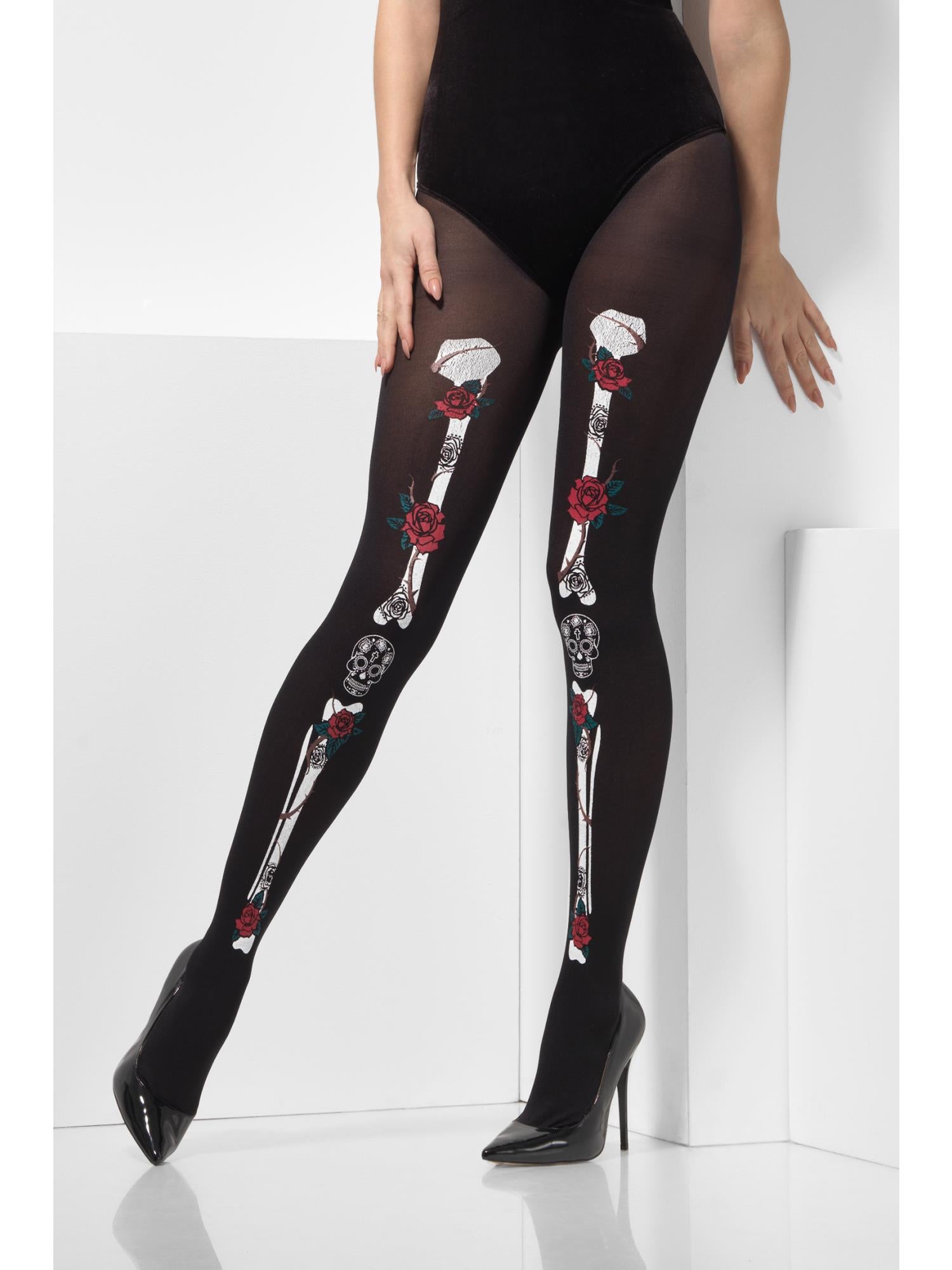 smiffys-fever-strumpfhose-day-of-the-dead-schwarz image 1