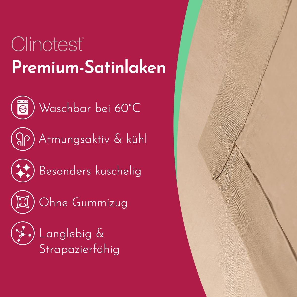 clinotest-bettwaren-240x290-bettlaken-beige-satin-ohne-gummizug image 2
