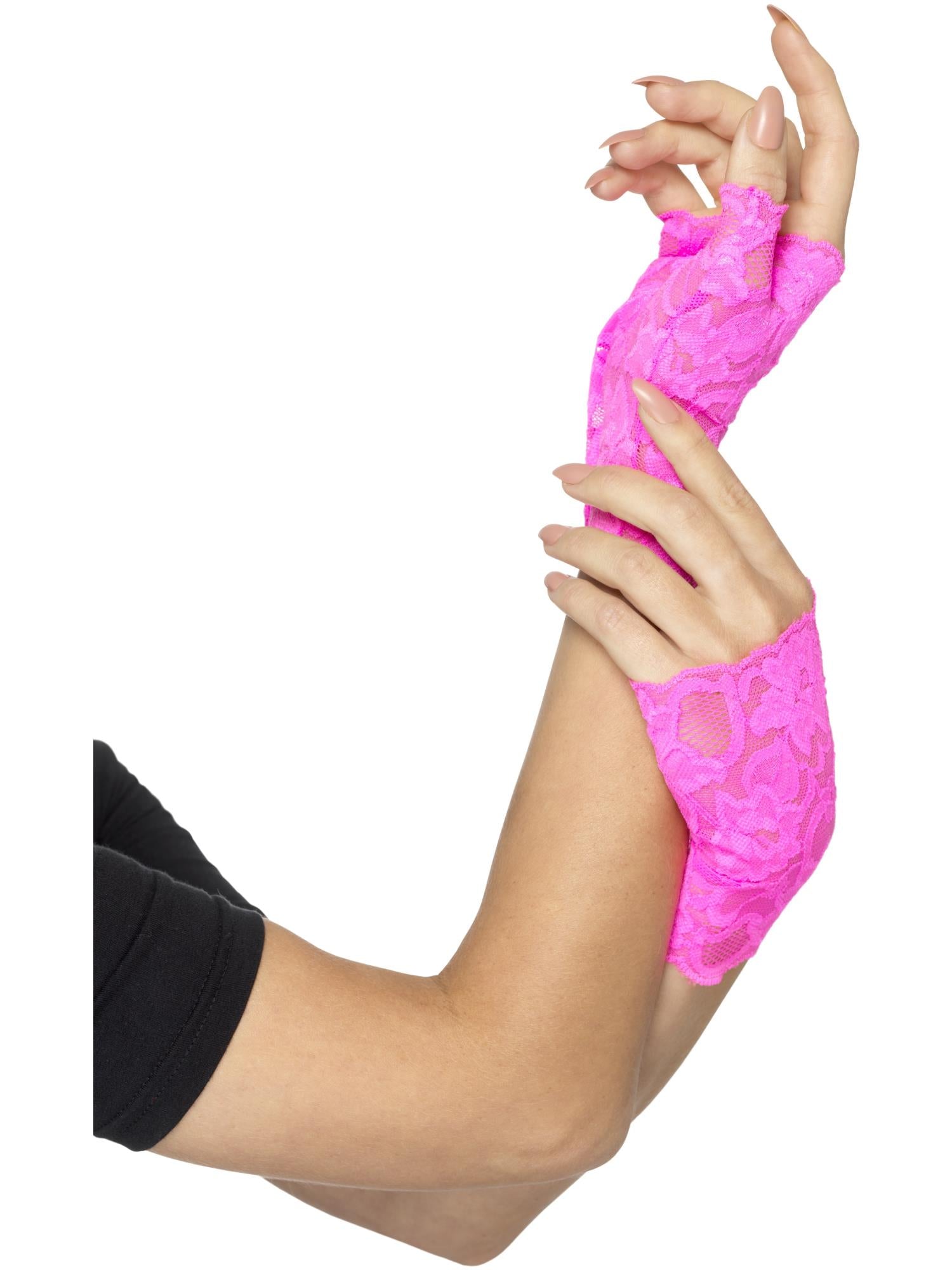 smiffys-fever-80er-spitze-handschuhe-pink-neon image 1