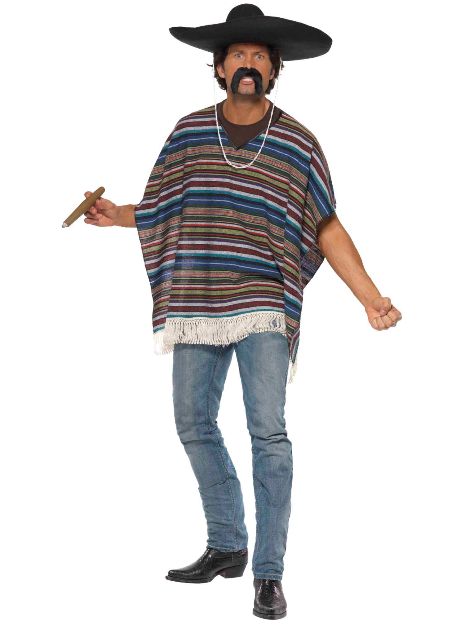 smiffys-fever-poncho-gestreift-mexiko-herren-einheitsgr-e image 2