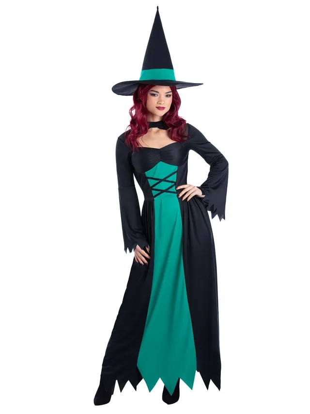 smiffys-fever-bewitched-hexenkost-m-gr-n-kleid-hut-damen image 1