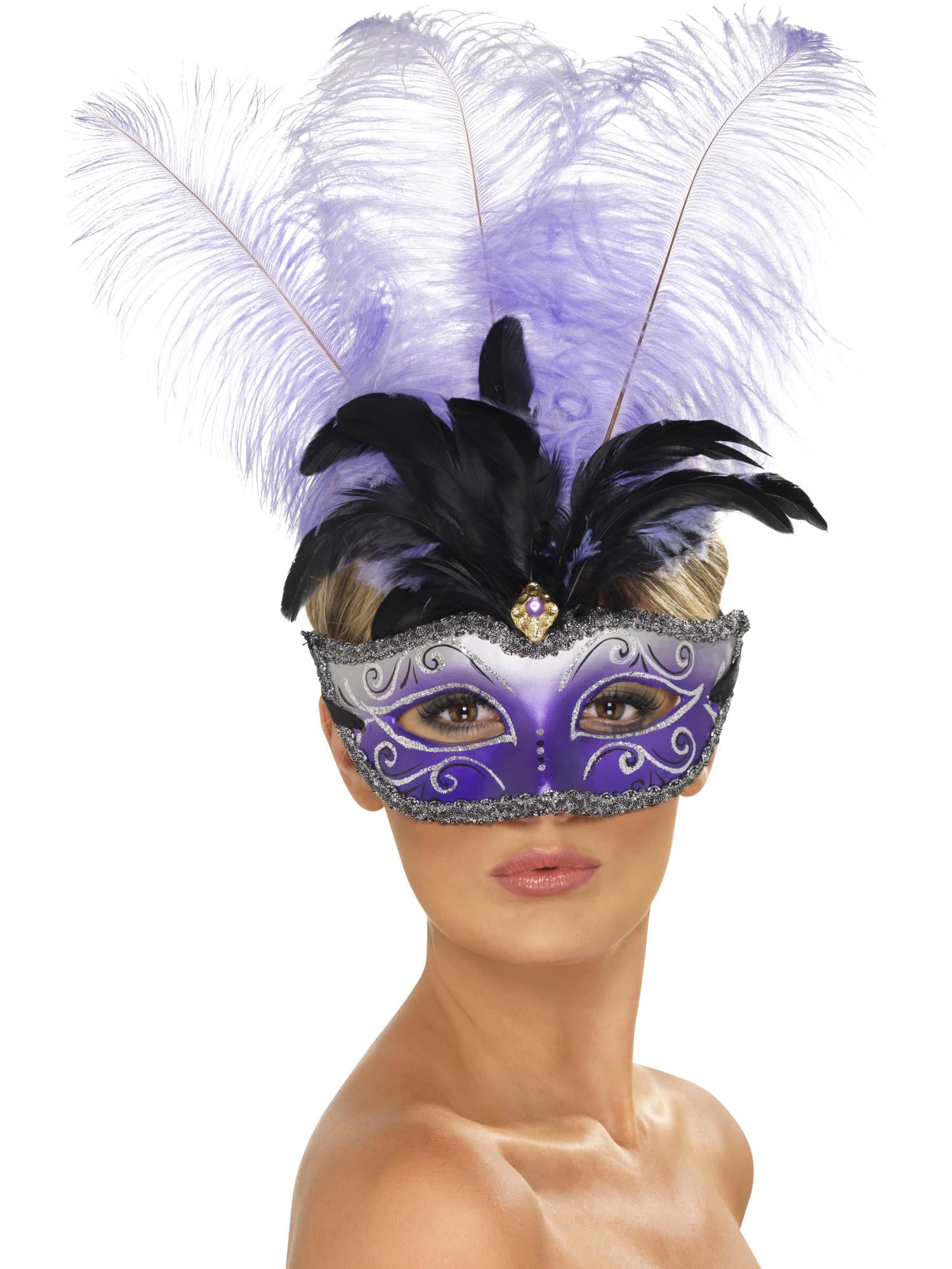 smiffys-fever-colombina-augenmaske-lila-feder-plume image 1