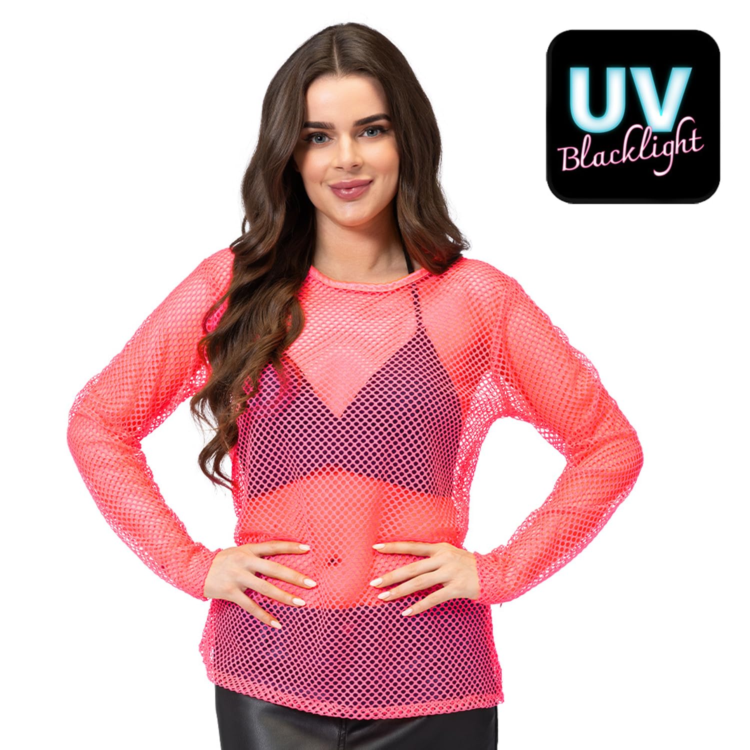 boland-fischnetz-shirt-neon-pink-m-l-party-oberteil-damen image 2
