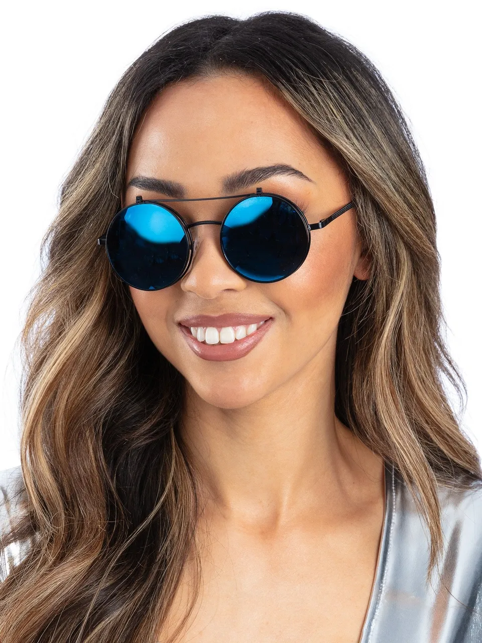 smiffys-fever-flip-up-brille-rund-metallic-blau image 1