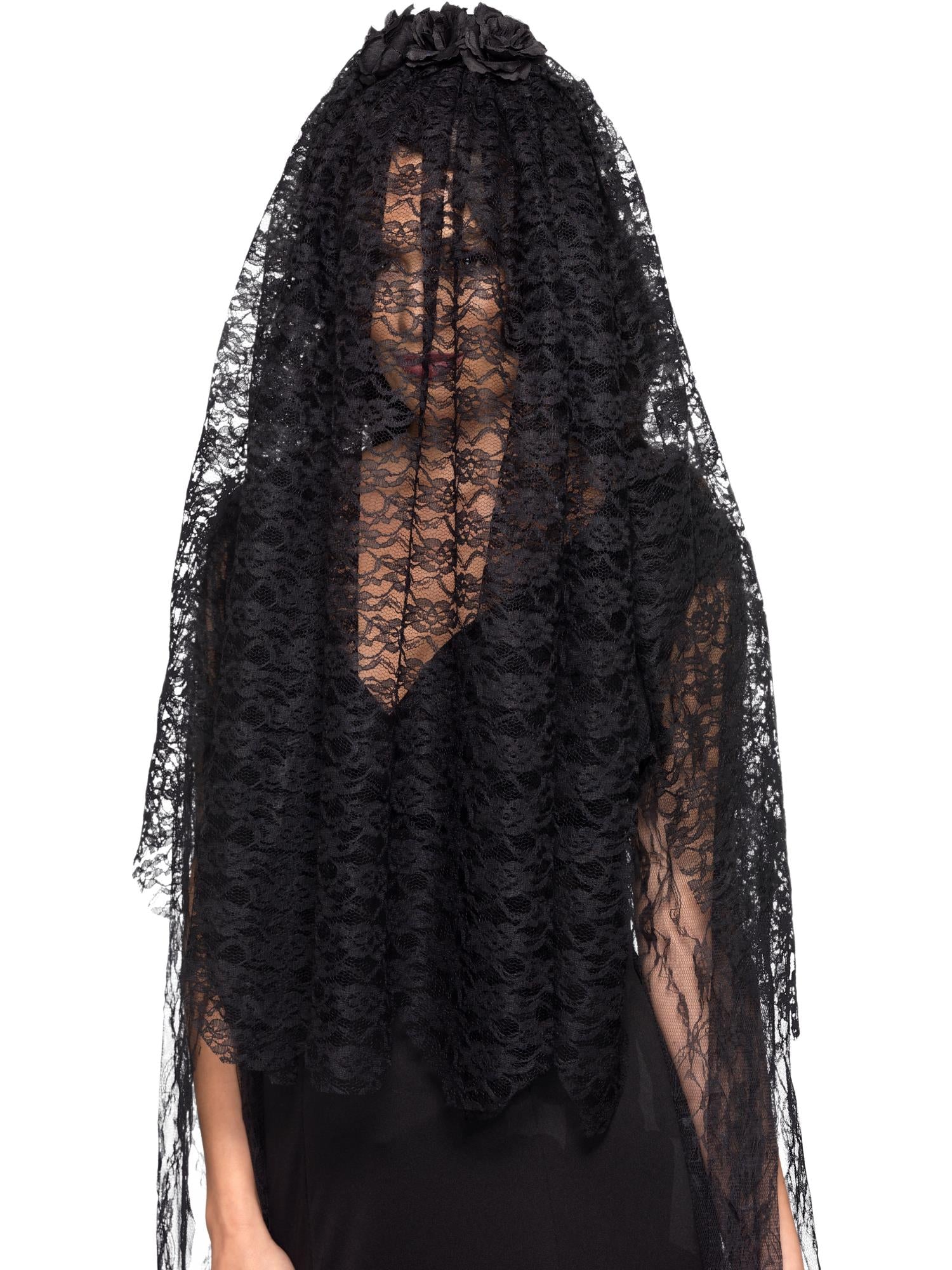 smiffys-fever-black-widow-schleier-schwarz-rosen image 1