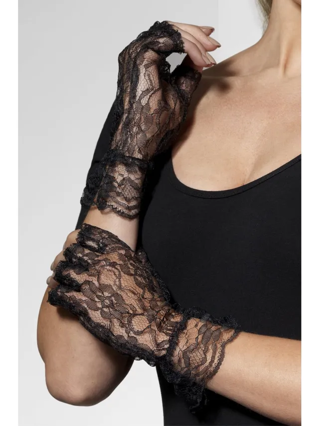 smiffys-fever-fingerlose-spitzen-handschuhe-schwarz-damen image 1