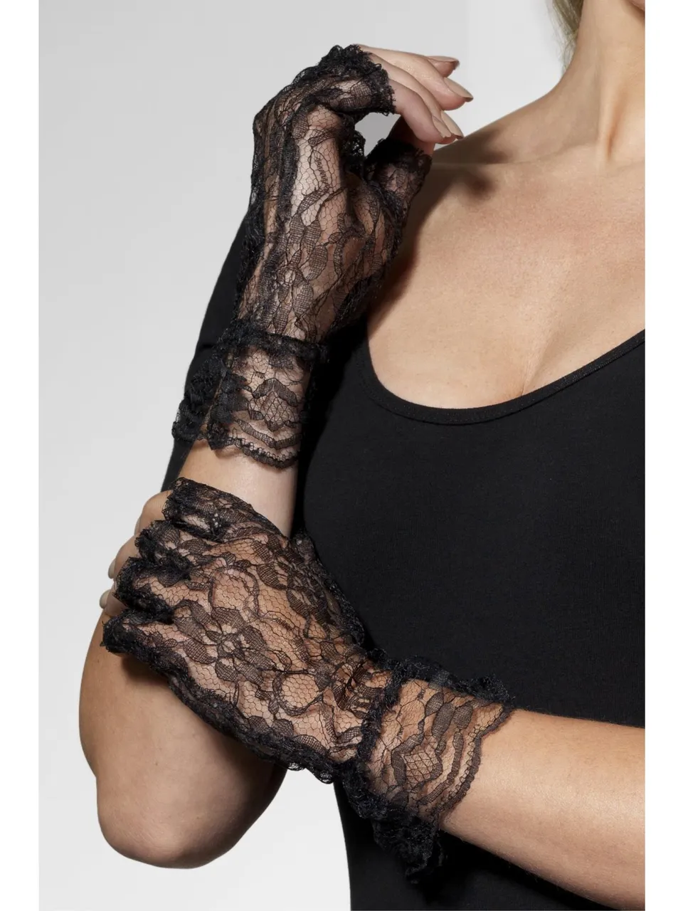 smiffys-fever-fingerlose-spitzen-handschuhe-schwarz-damen image 1