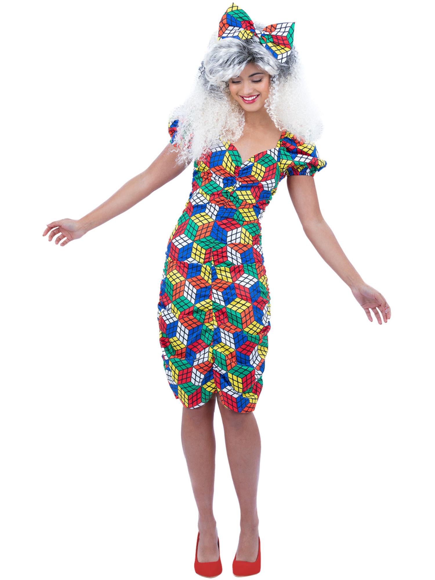 smiffys-fever-rubik-s-cube-kost-mkleid-bunt-mit-stirnband image 4