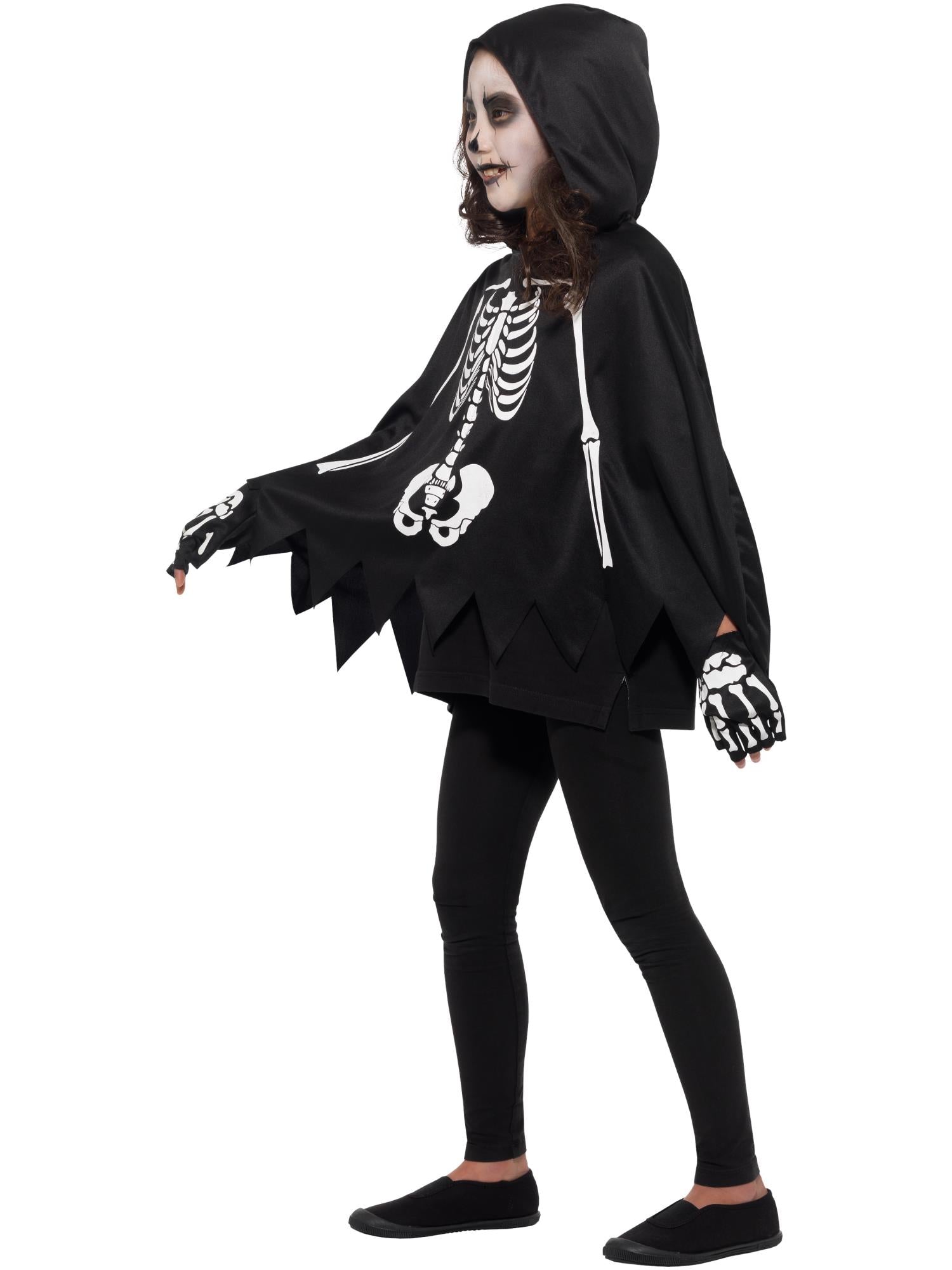 smiffys-fever-skelett-poncho-kinder-schwarz-mit-handschuhen image 3