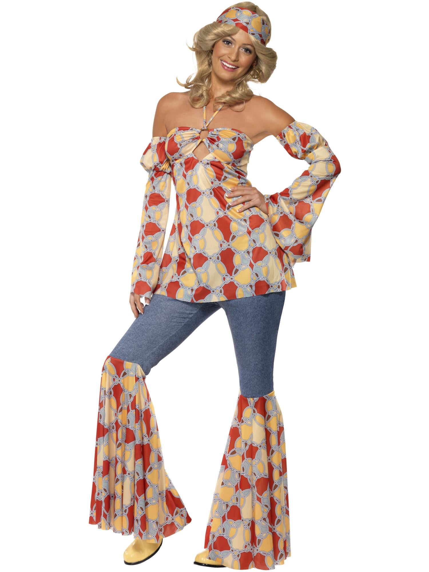 smiffys-fever-vintage-hippy-70er-kost-m-bunt-damen-4-teilig image 1