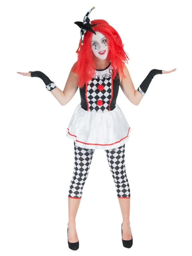 smiffys-fever-clown-jester-kost-m-damen-rot-schwarz-4-tlg image 1