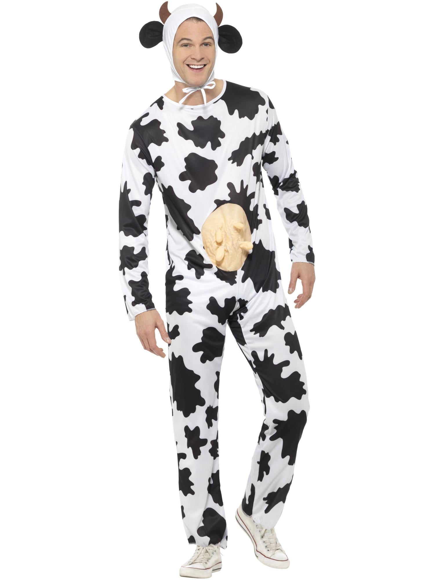 smiffys-fever-kuh-kost-m-jumpsuit-schwarz-wei-mit-euter image 1