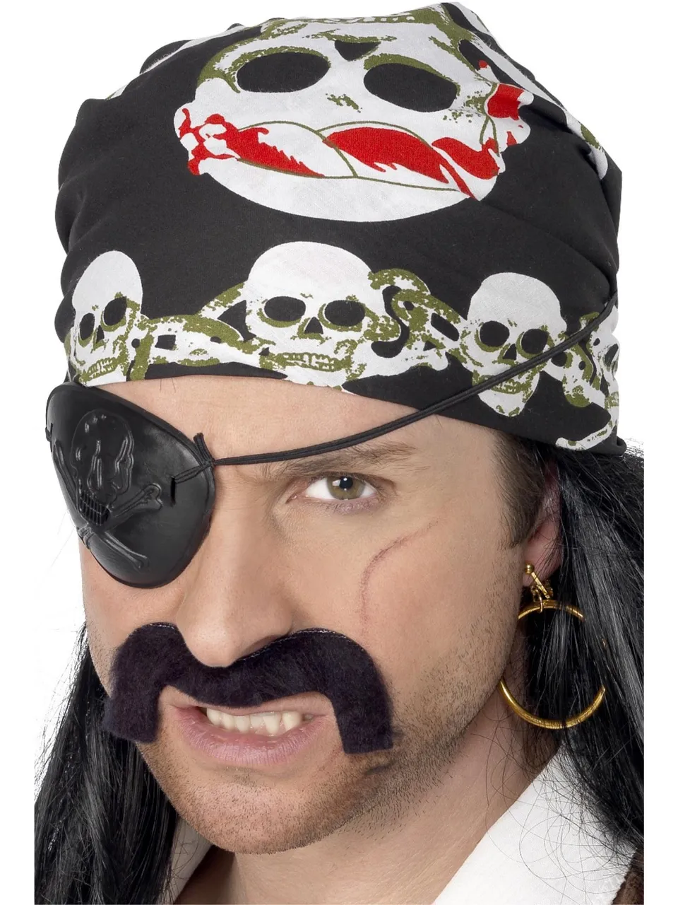 smiffys-fever-piraten-bandana-schwarz-totenkopf-tuch image 1