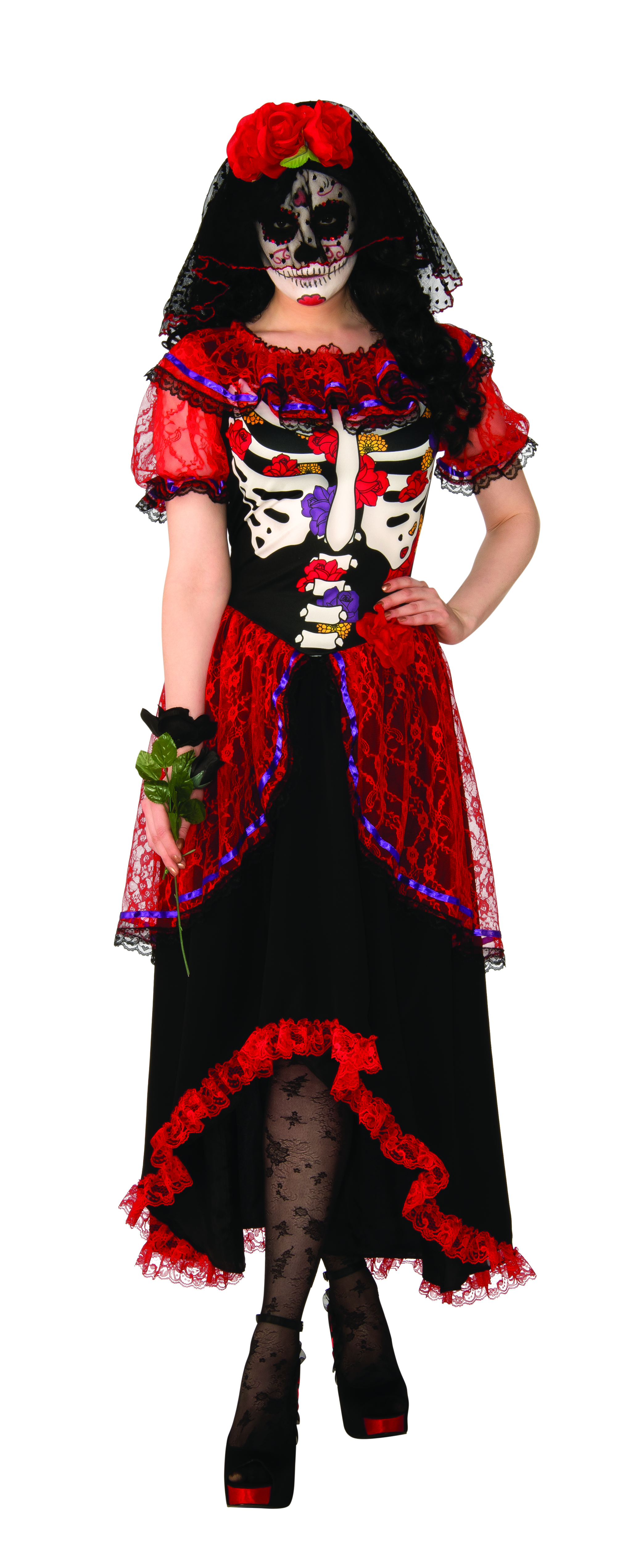 rubies-dia-de-los-muertos-kost-m-damen-rot-lang-spitze image 1