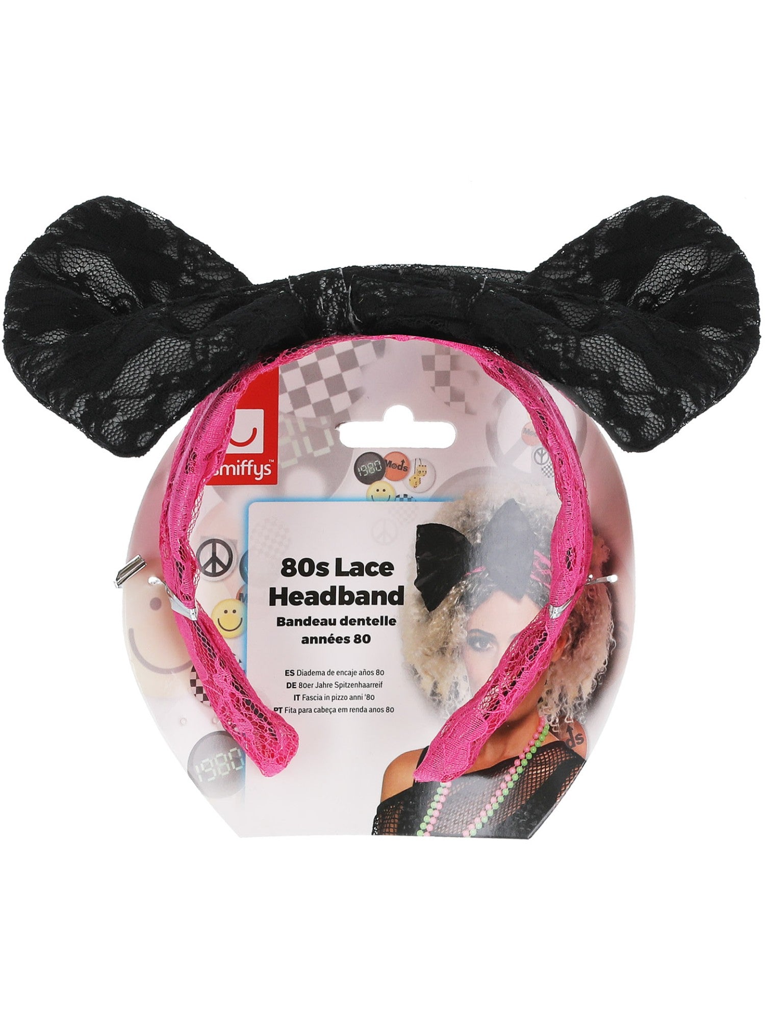 smiffys-fever-80s-lace-stirnband-damen-pink-schwarz-einheitsgr image 2