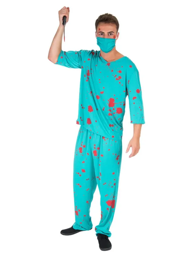 smiffys-fever-bloody-surgeon-scrubs-arztkost-m-blau-einheitsgr image 1