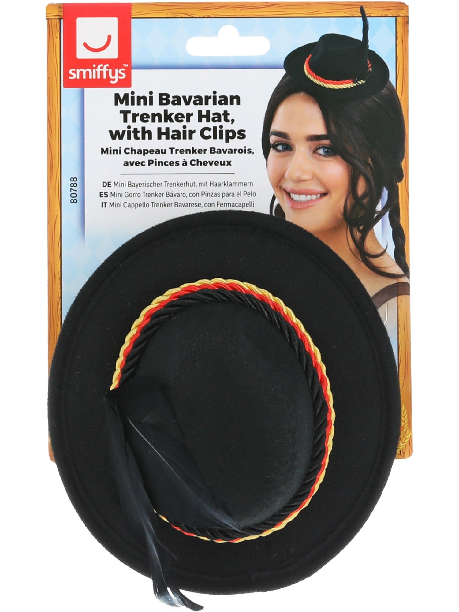 smiffys-fever-mini-trachtenhut-schwarz-feder-haarclip image 2