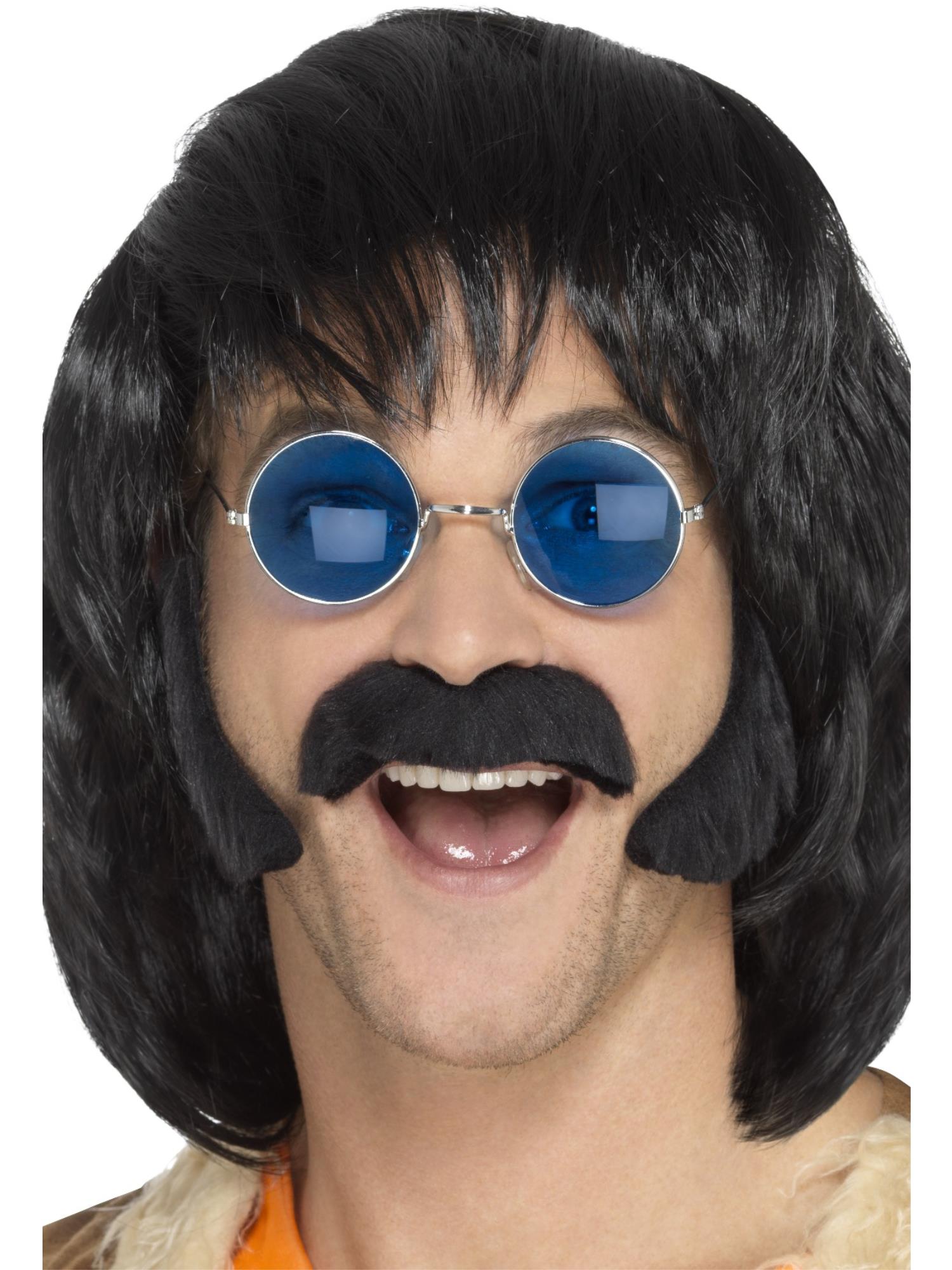 smiffys-fever-hippie-set-schwarz-bart-mit-koteletten image 1