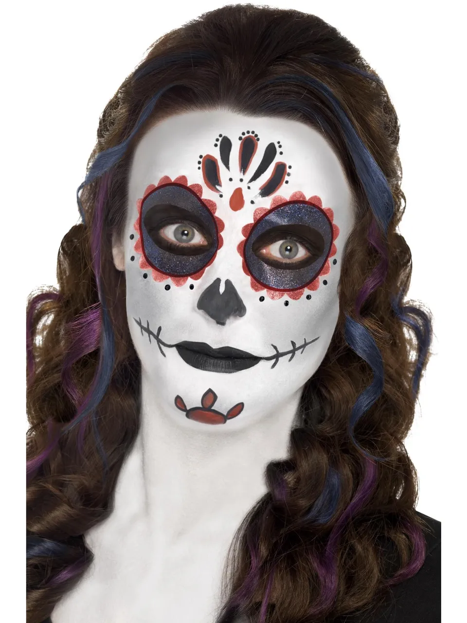 smiffys-makeup-fx-day-of-the-dead-schminkset-bunt-mit-gesichtsfarbe image 1