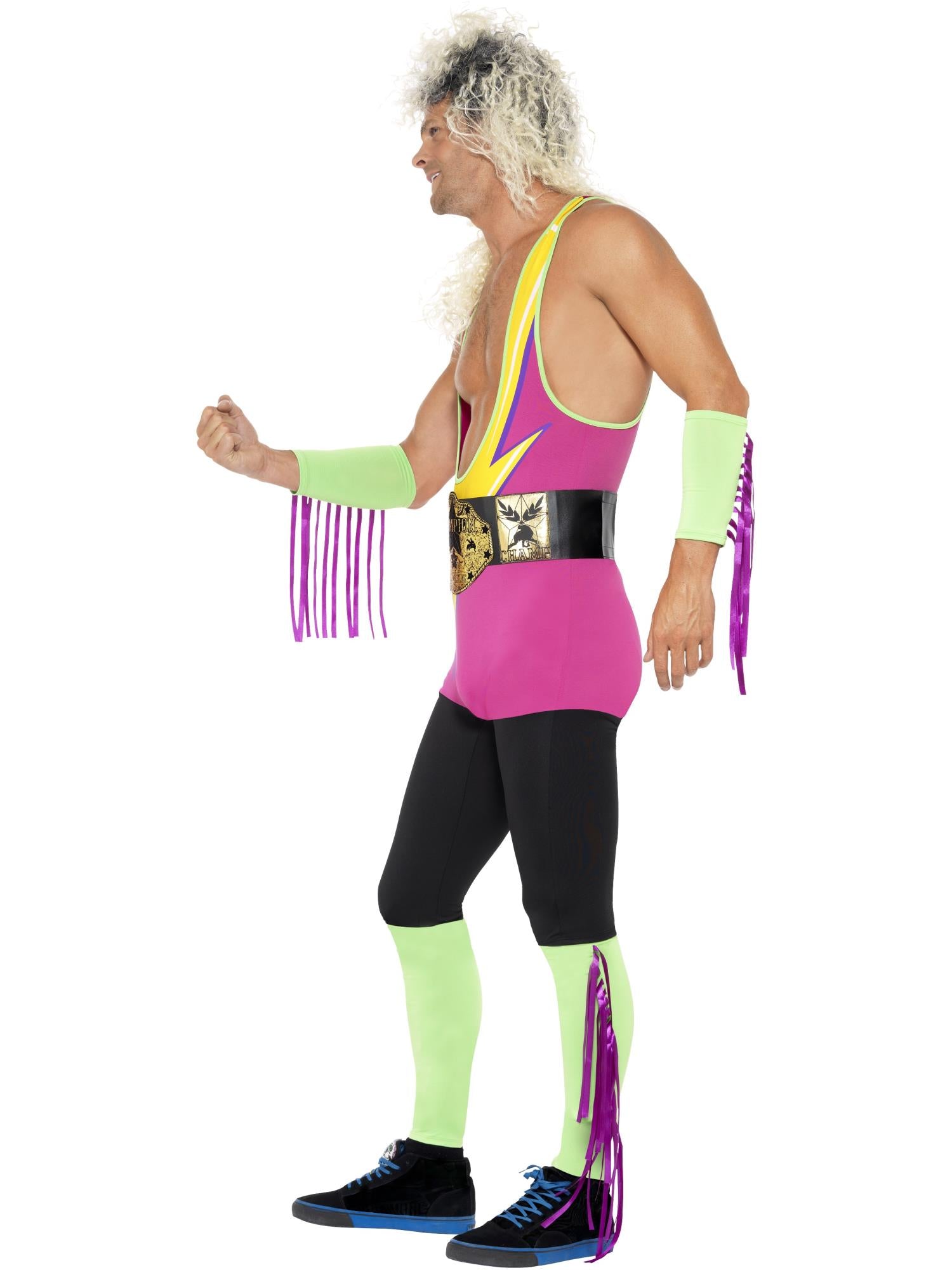 smiffys-fever-retro-wrestler-kost-m-herren-4-teilig-neon image 3